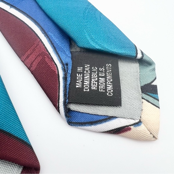 Vintage Adolfo Men’s Necktie Blue Teal Maroon Crystal Geode Pattern - Picture 7 of 9